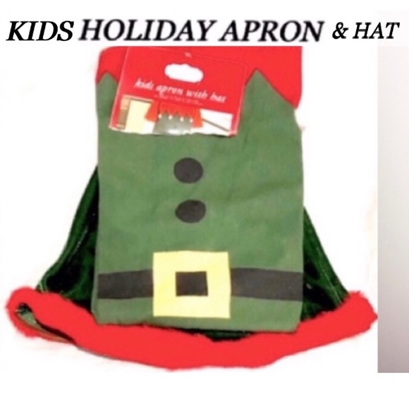🎅🏻TRIM A HOME Kids Holiday Apron with Hat green and red size OS NWT - Picture 1 of 9